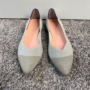 Rothy's Point Flat Diamond Metallic Two-Tone Wedding Platinum/Silver Size 9.5